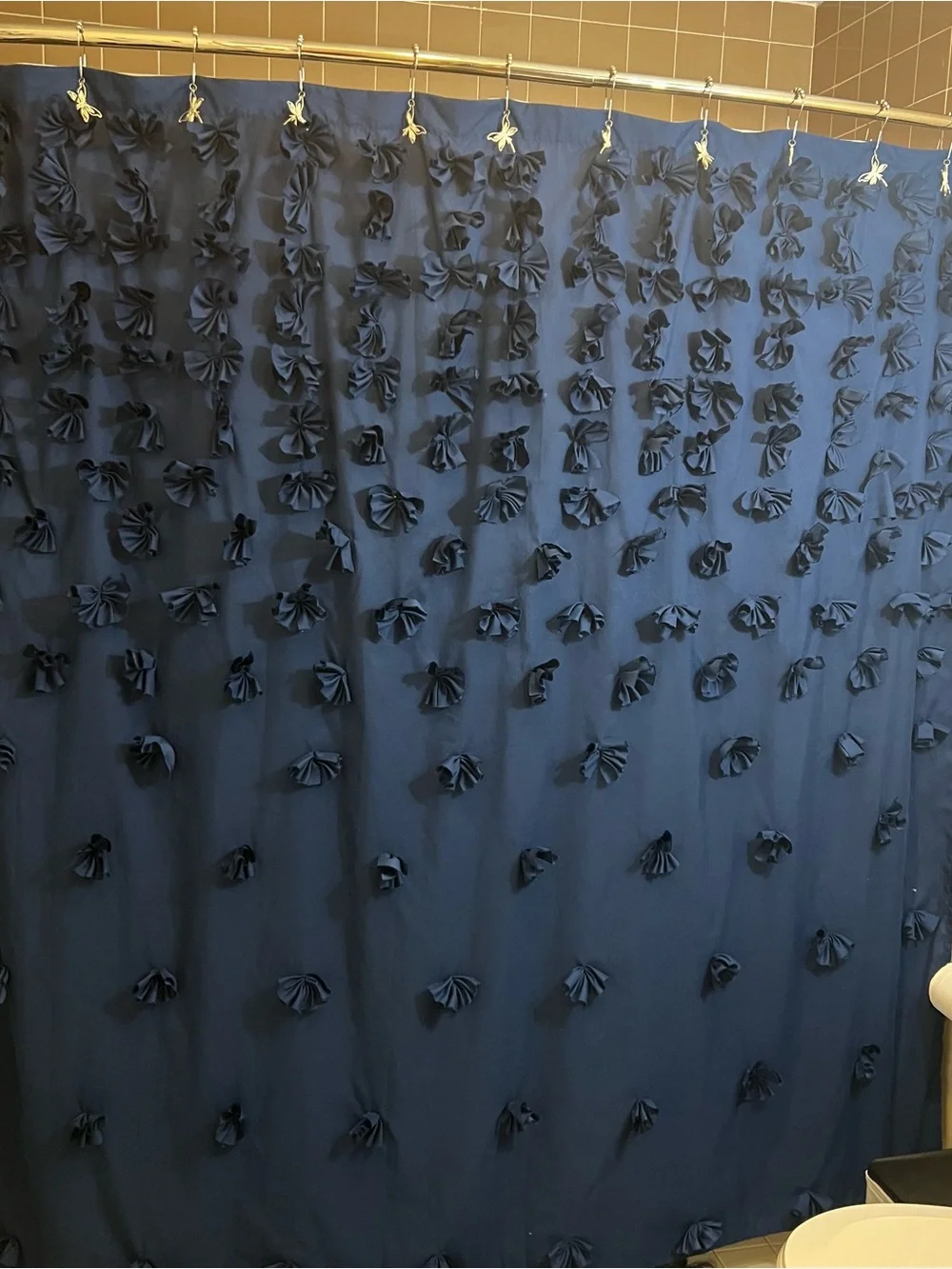 Lush Decor Riley Blue Decorative Shower Curtain with Rosette Accents